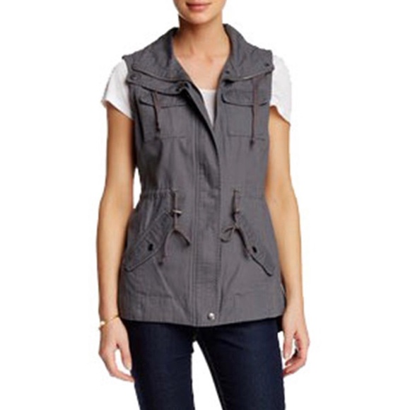 Sebby Jackets & Blazers - Sebby Gray Cotton Zip Front Utility Vest